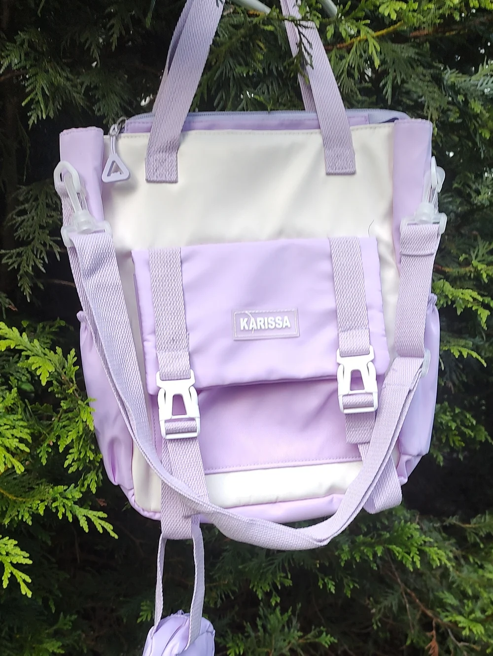 Karissa Lilac & Cream Tote Backpack with Detachable Pouch